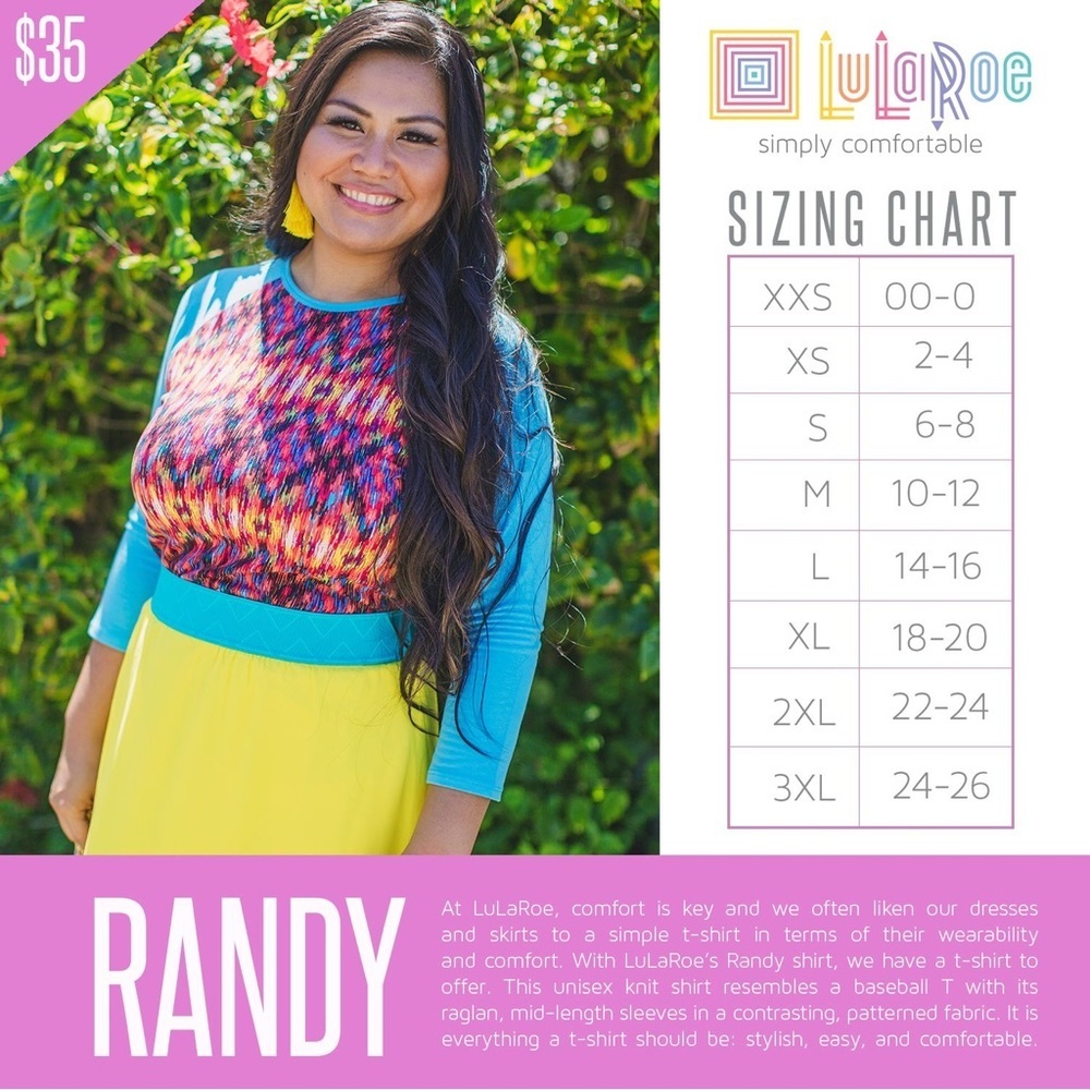 Lularoe Geometric Randy Baseball T-Shirt - Picture 6 of 6